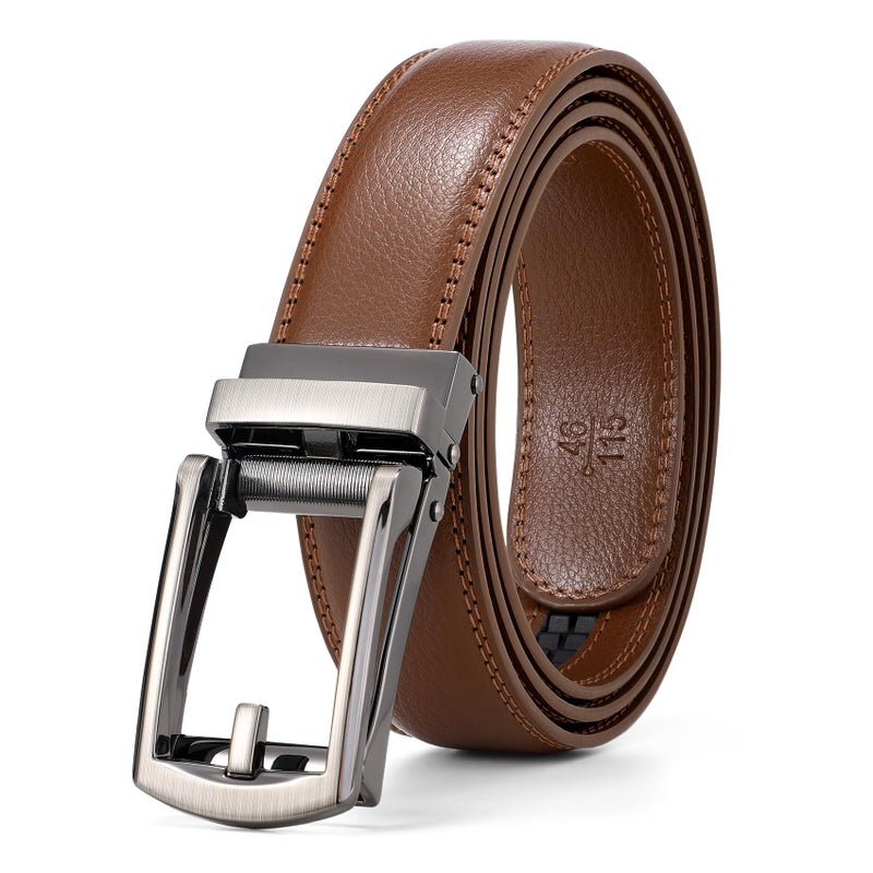 WERFORU Leather Ratchet Dress Belt for Men Perfect Fit Waist Size Up to 50 Inches with Automatic Buckle,04Style 1-Brown,Suit Pant Size 30-44 Inches - Image 1